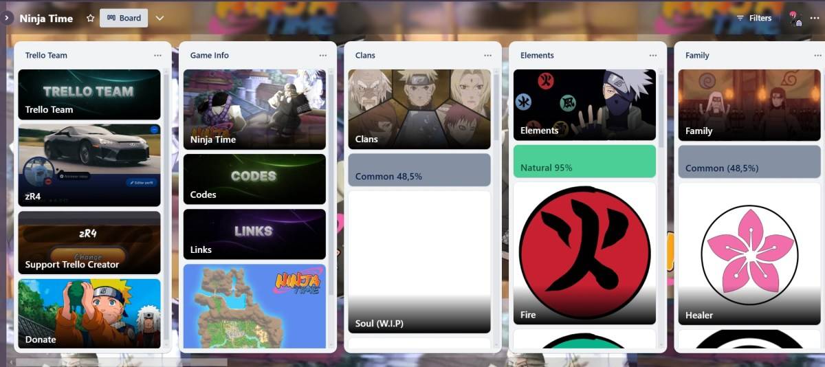 Ninja Time Trello board preview