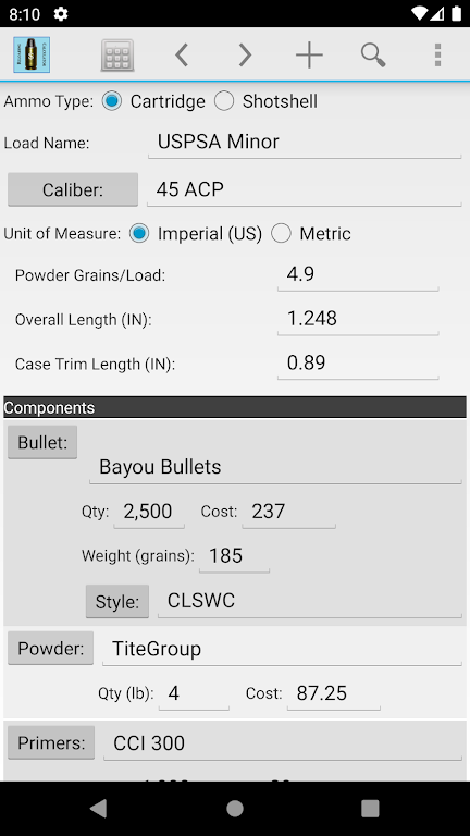 Reloading Calculator - Ammo Captura de pantalla 1