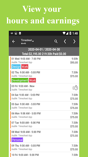 Schermata Timesheet – Work Hours Tracker 3