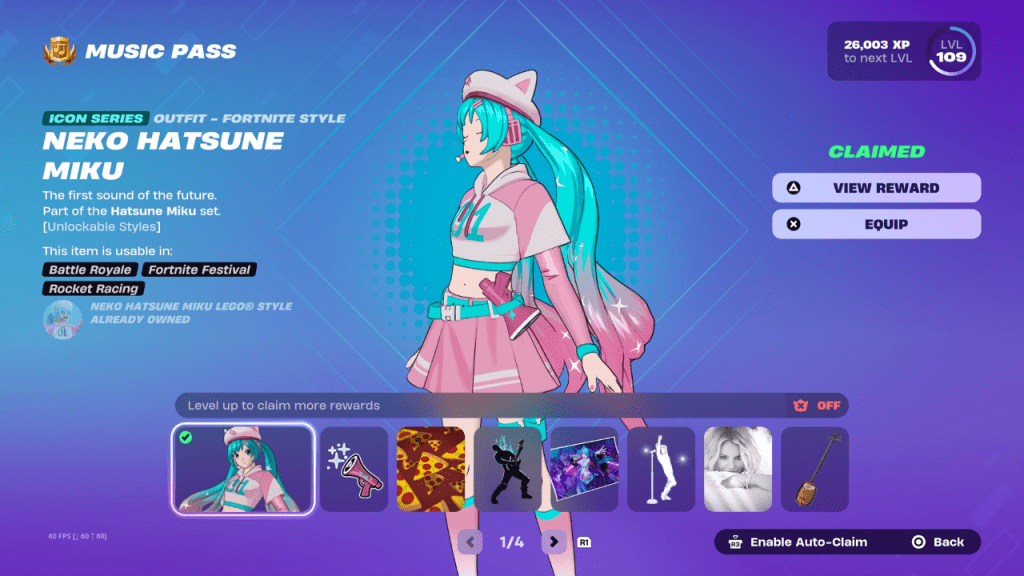 Neko Hatsune Miku skin in Fortnite Festival Season 7 Music Pass