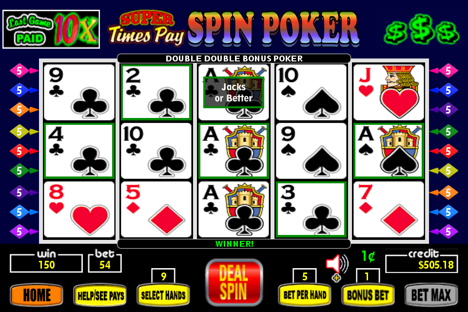 Super Times Pay Spin Poker - FREE Скриншот 1