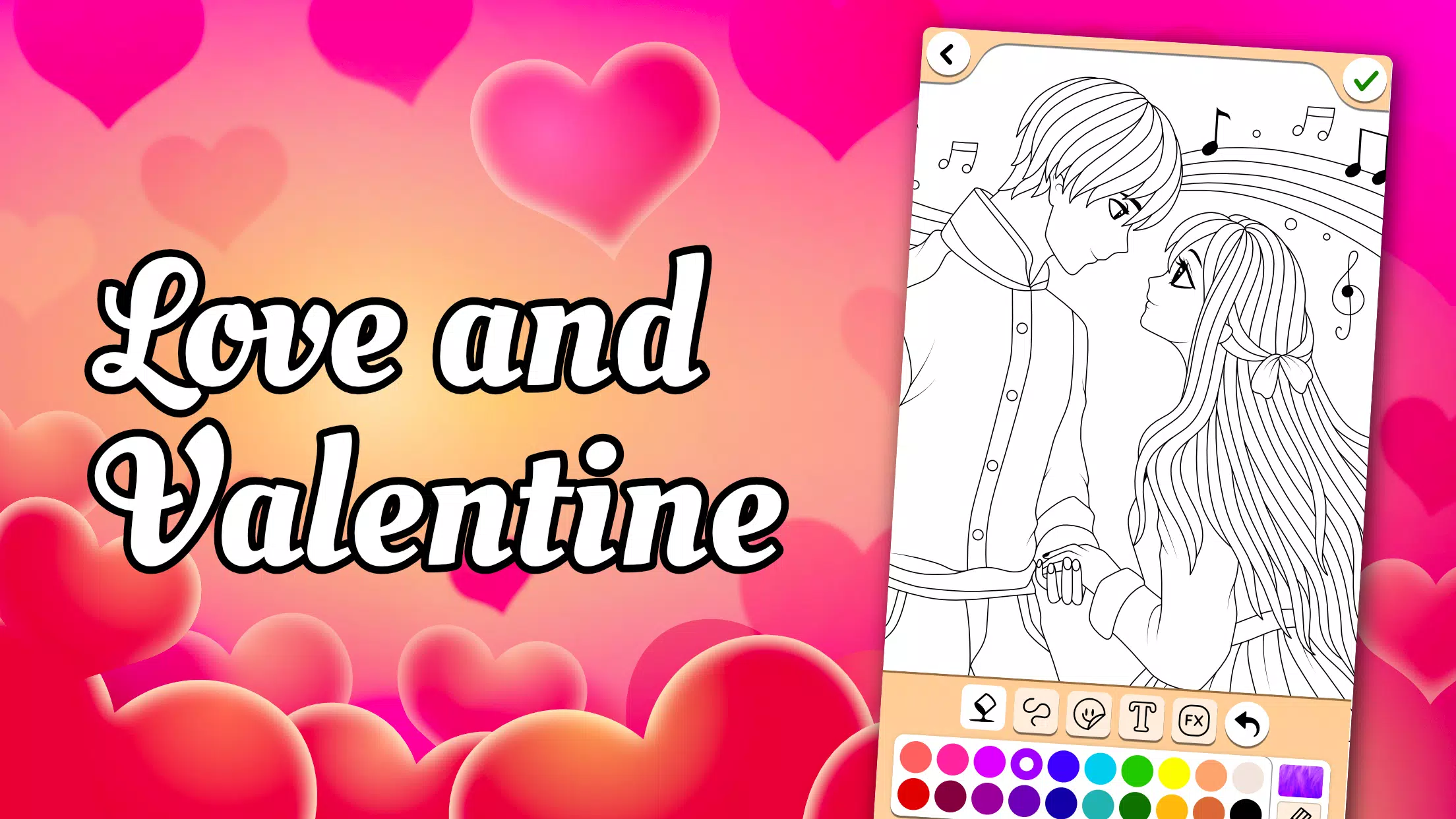 Valentines love coloring book Schermafbeelding 1