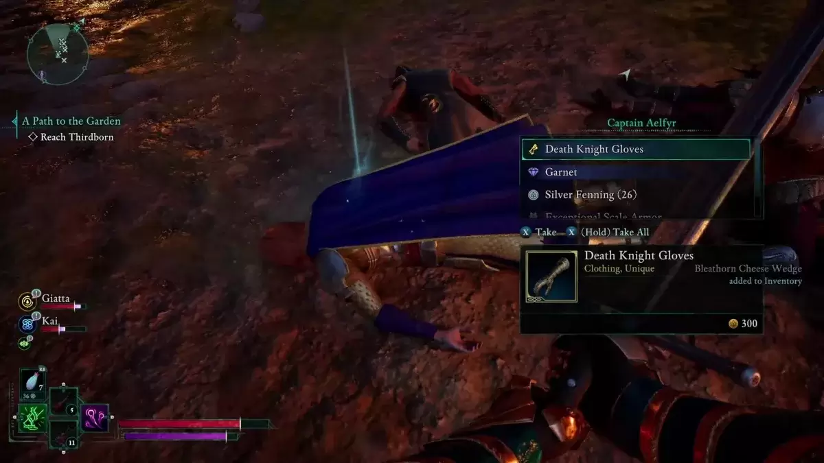 The Death Knight Gloves & Other Rewards die je krijgt in de ban van het correct doden van kapitein Aelfyr in Avowed tijdens