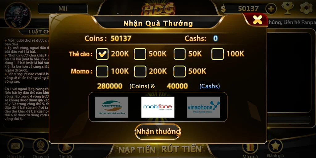 Game bài nhận quà khủng - HDG Captura de tela 3