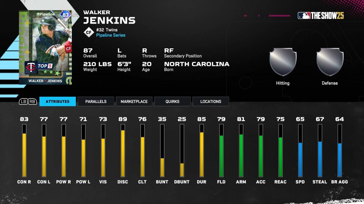 Programa de pipeline Walker Jenkins Card em MLB The Show 25