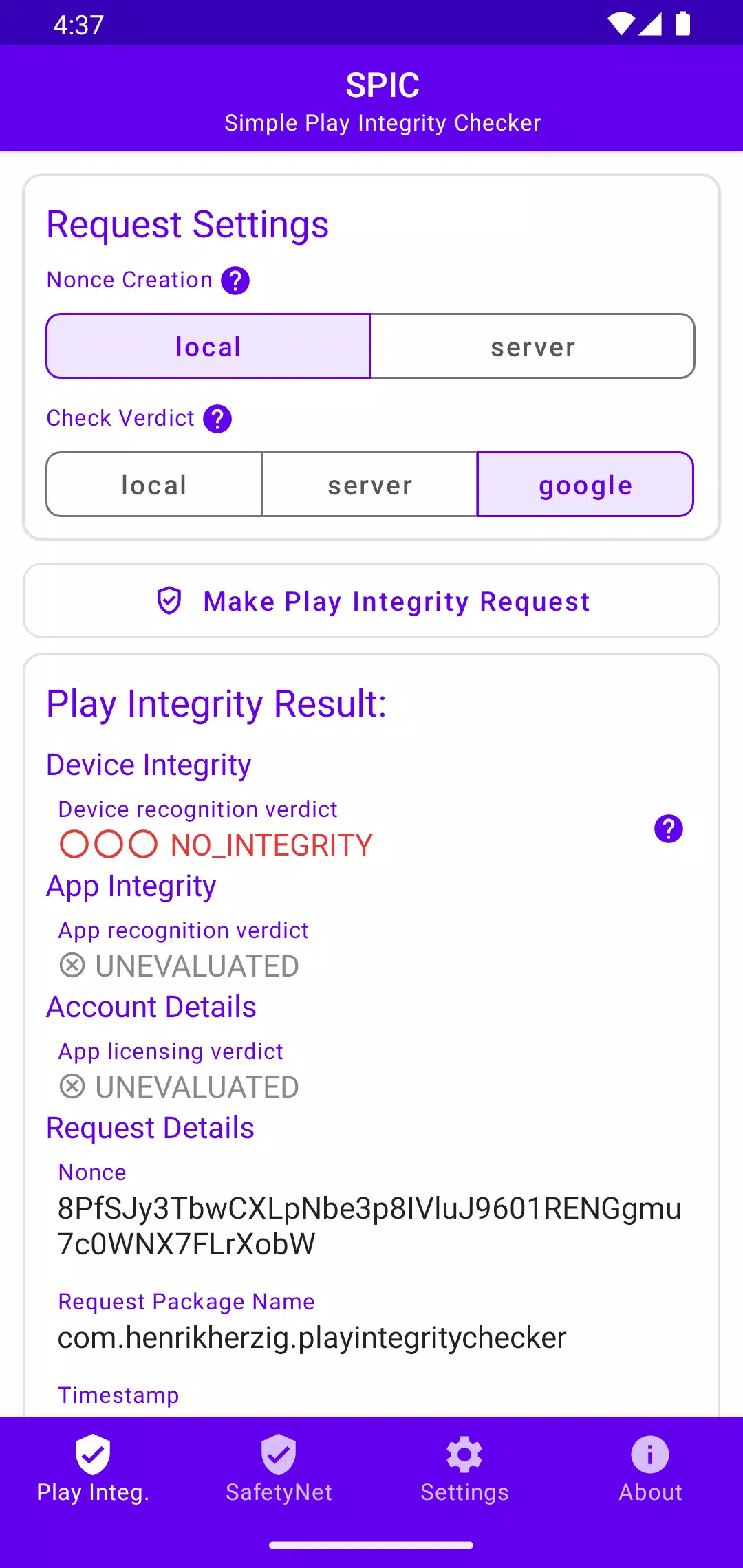 SPIC - Play Integrity Checker Скриншот 1