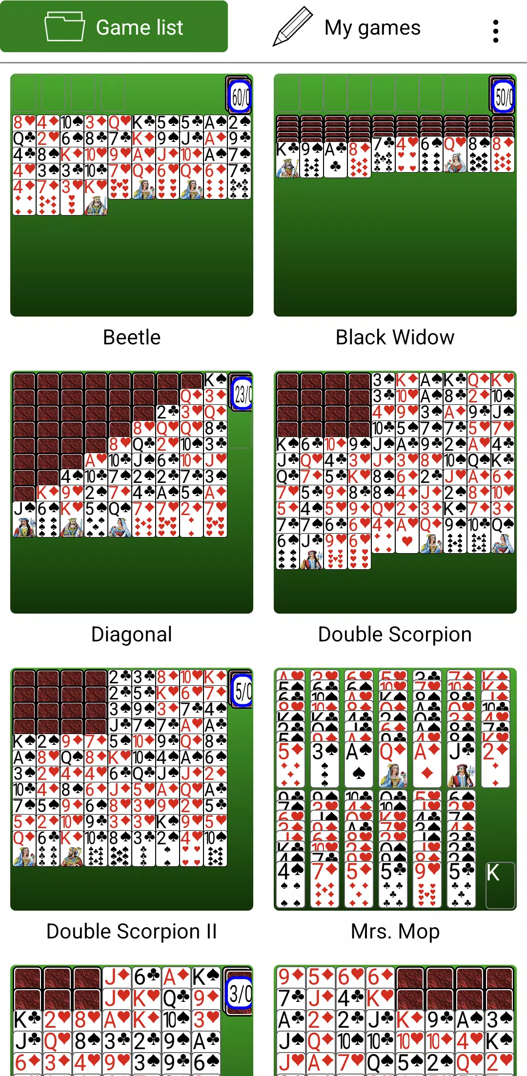 Spider Solitaires 스크린샷 1