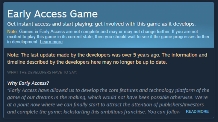 Example of Early Access Game Warning