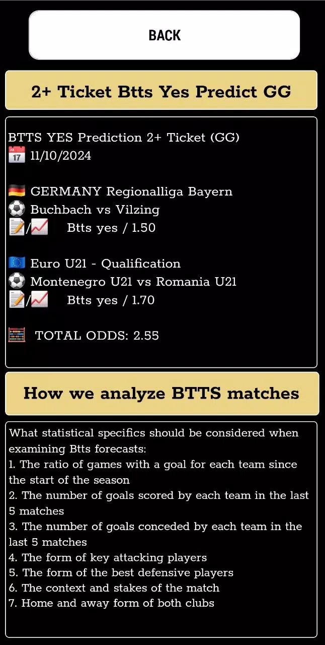 Btts predictions gg/ng Schermafbeelding 2