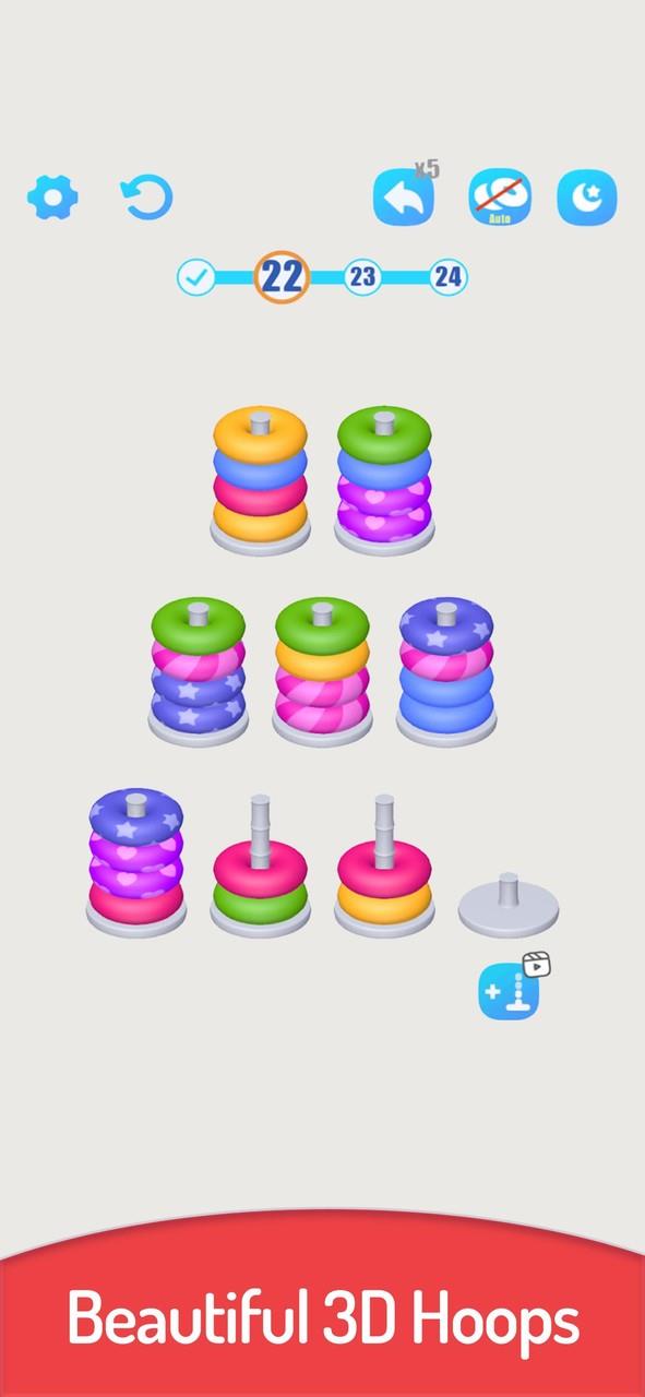 3D Color Sort Hoop Stack Скриншот 3