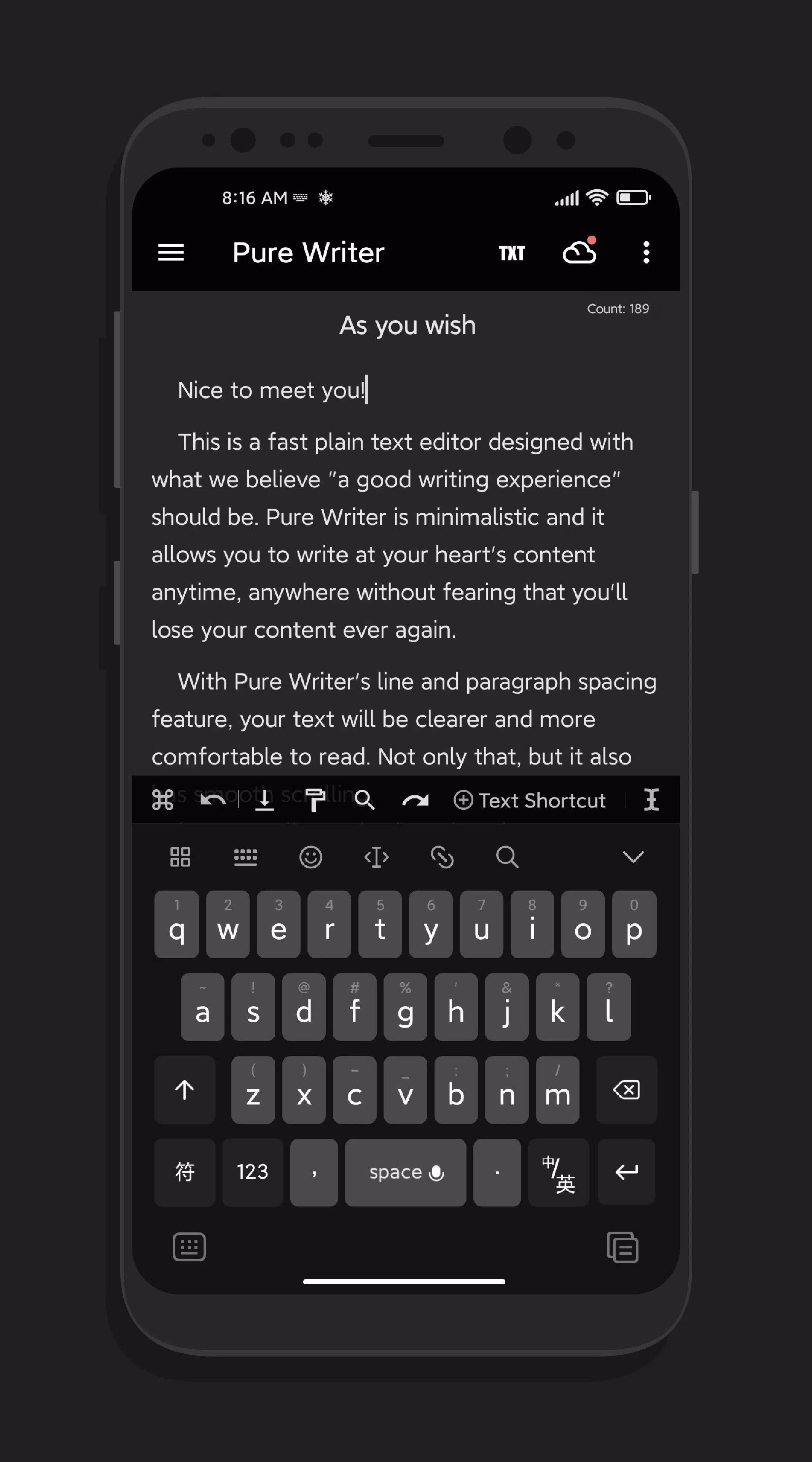 Pure Writer ภาพหน้าจอ 1