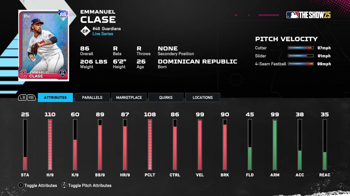 Live Series Emmanuel Clase Card em MLB The Show 25