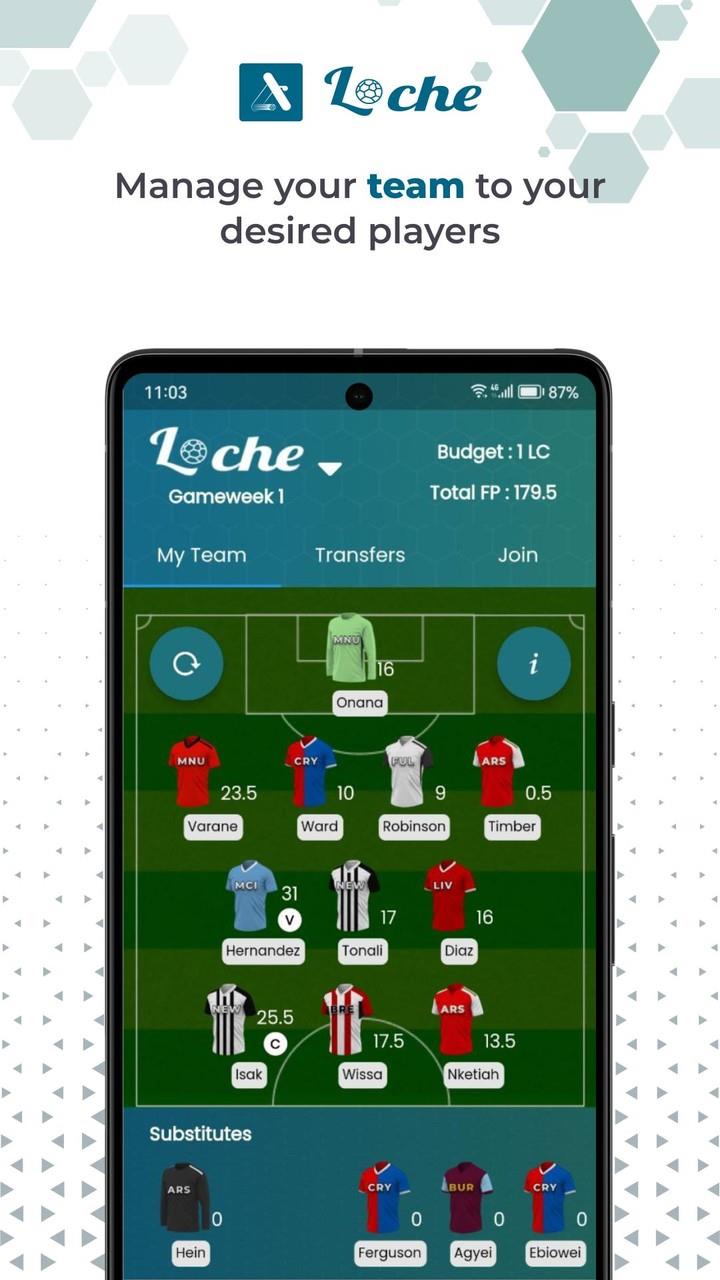 Loche Fantasy Football ဖန်သားပြင်ဓာတ်ပုံ 1