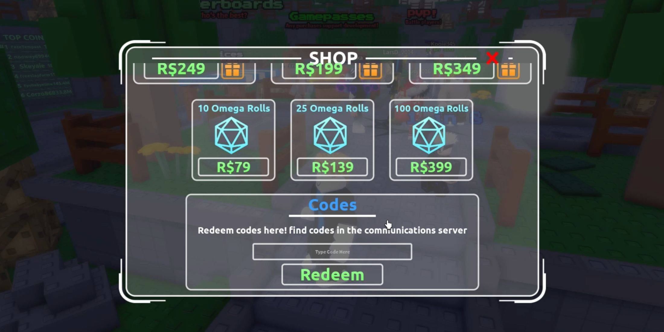 Image: Code Redemption Menu