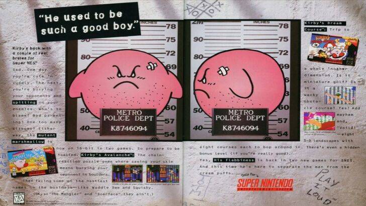 Kirby's varied facial expressions