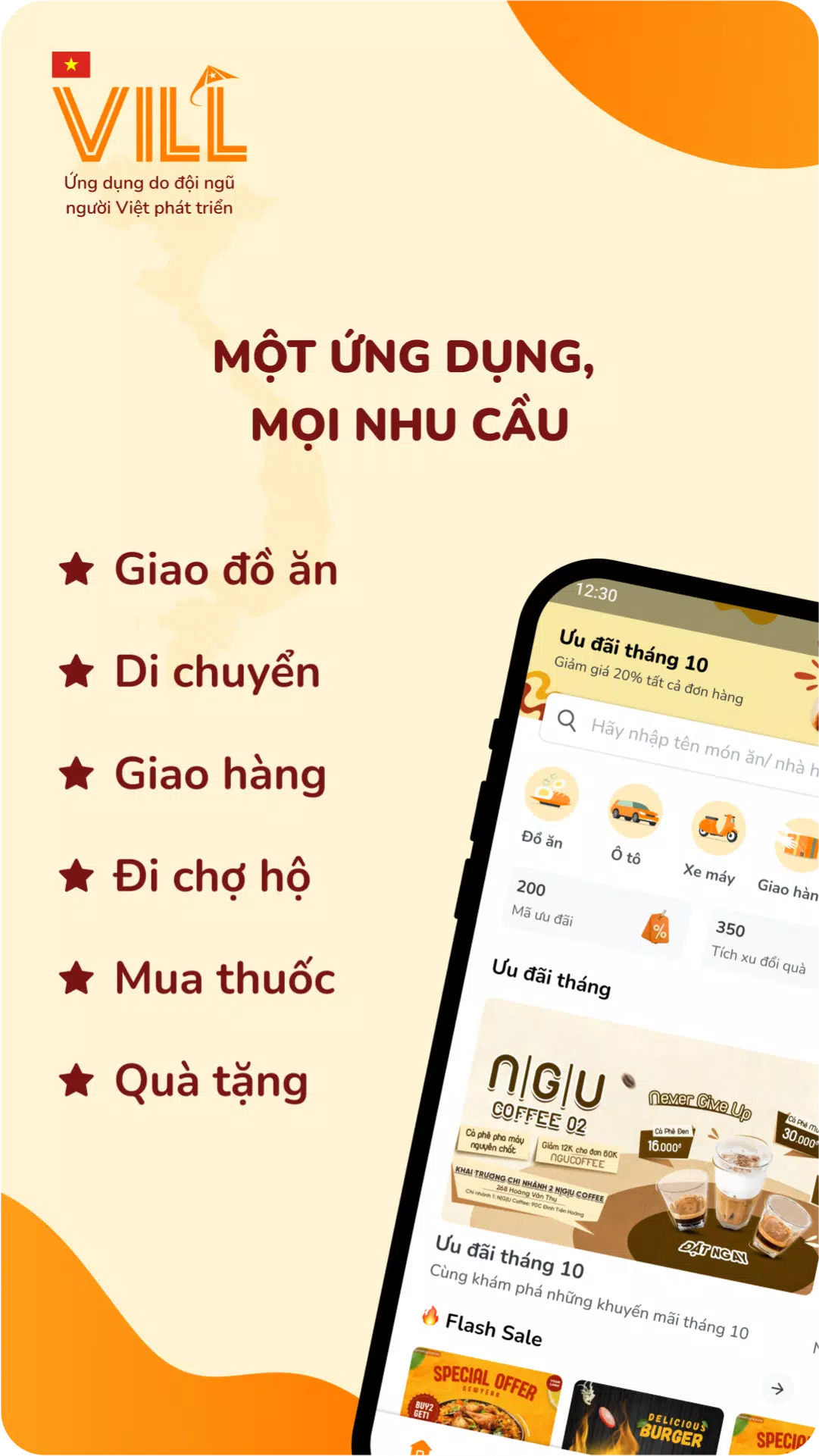 VILL: Đồ ăn, Giao hàng, Gọi xe Screenshot 1