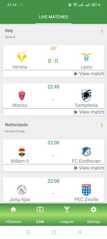 Schermata football live score tv 3