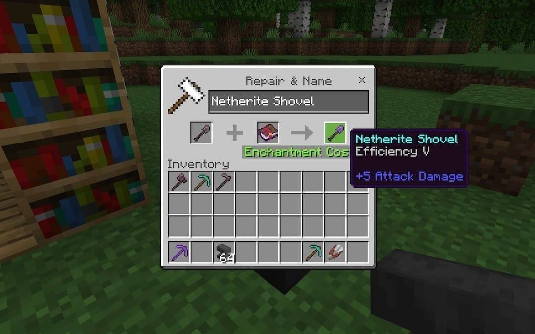 Minecraft encantou uma pá