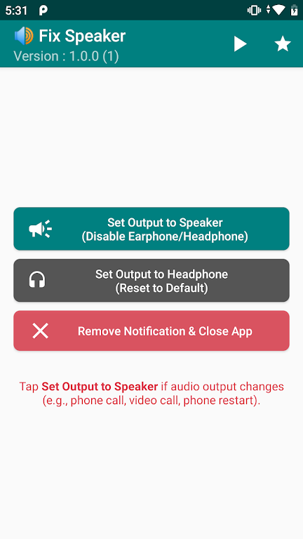 Fix Speaker - Disable Earphone Screenshot 1