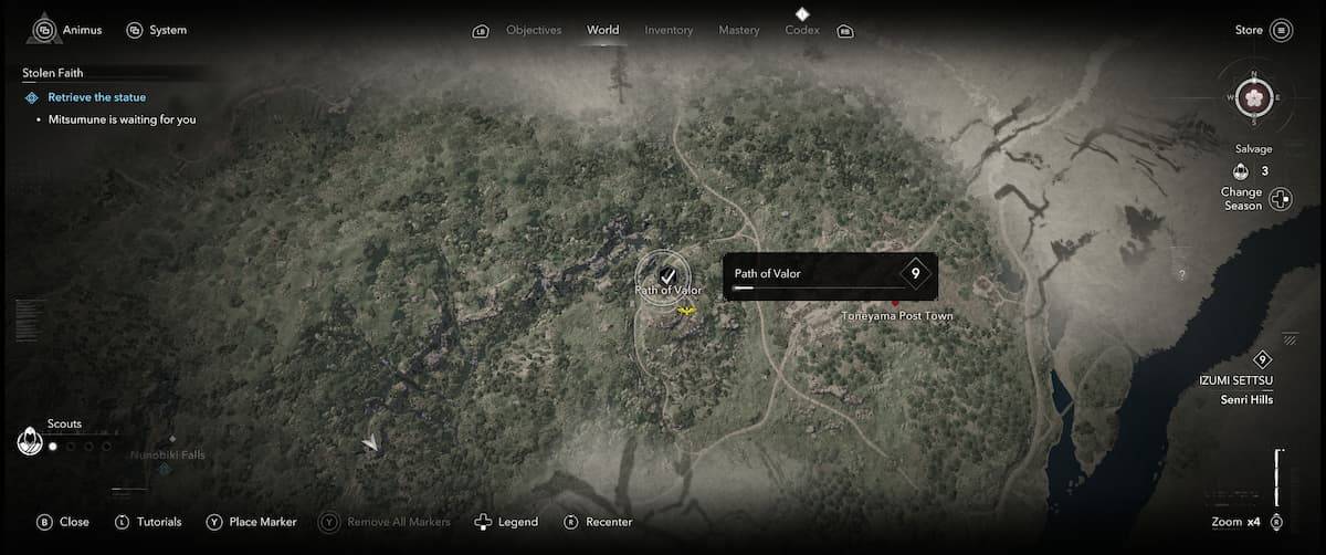 Assassin 's Creed Shadows Valor 위치의 경로